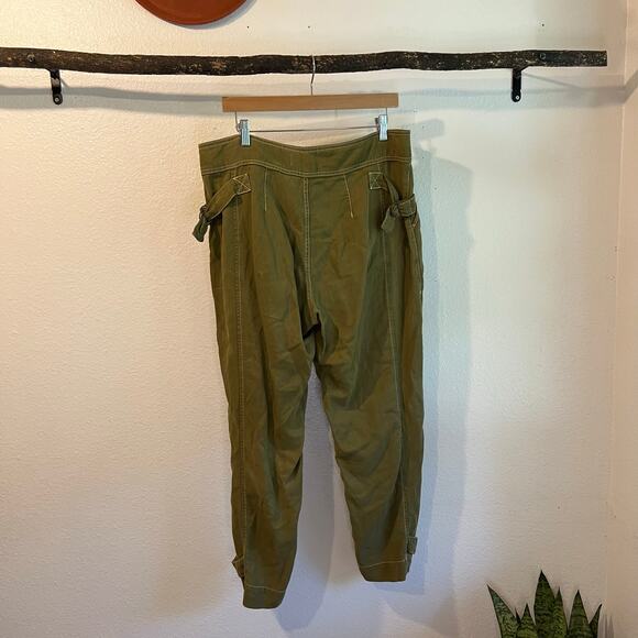 Anthropologie Green Linen Jackson Tapered Utility Pants Size 14 - Picture 3 of 16